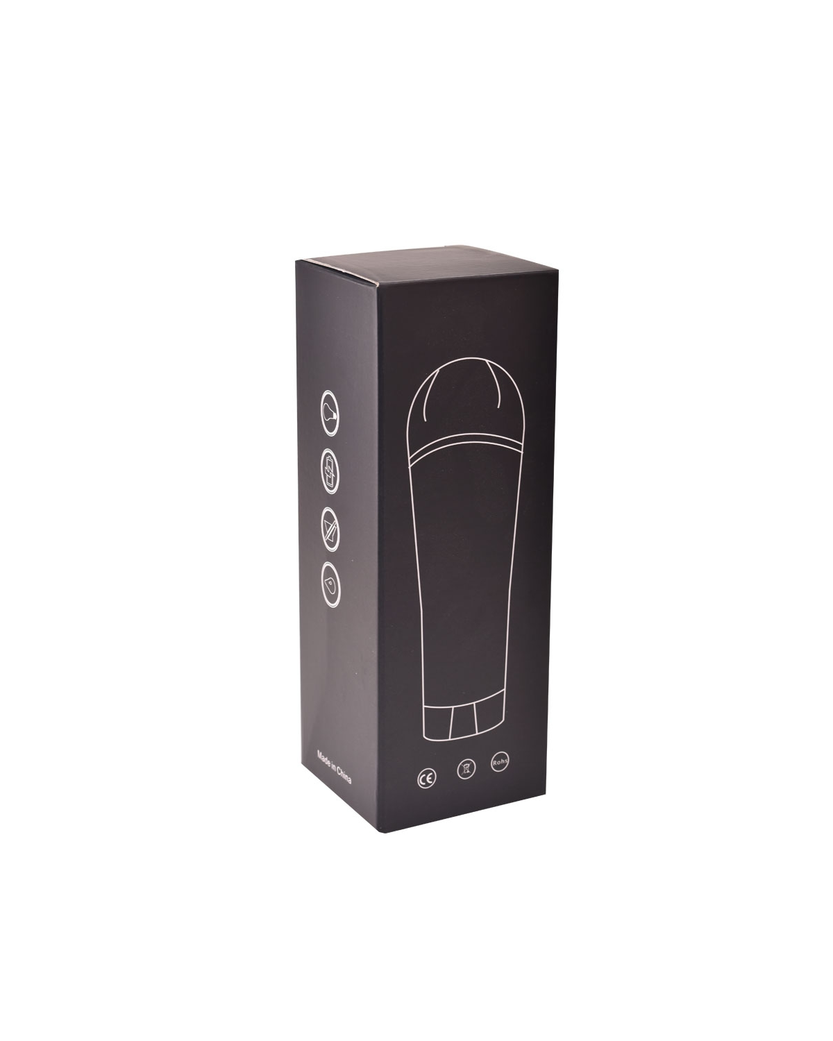 Product packaging box for the Honeycomb manual male masturbator, discreet black design