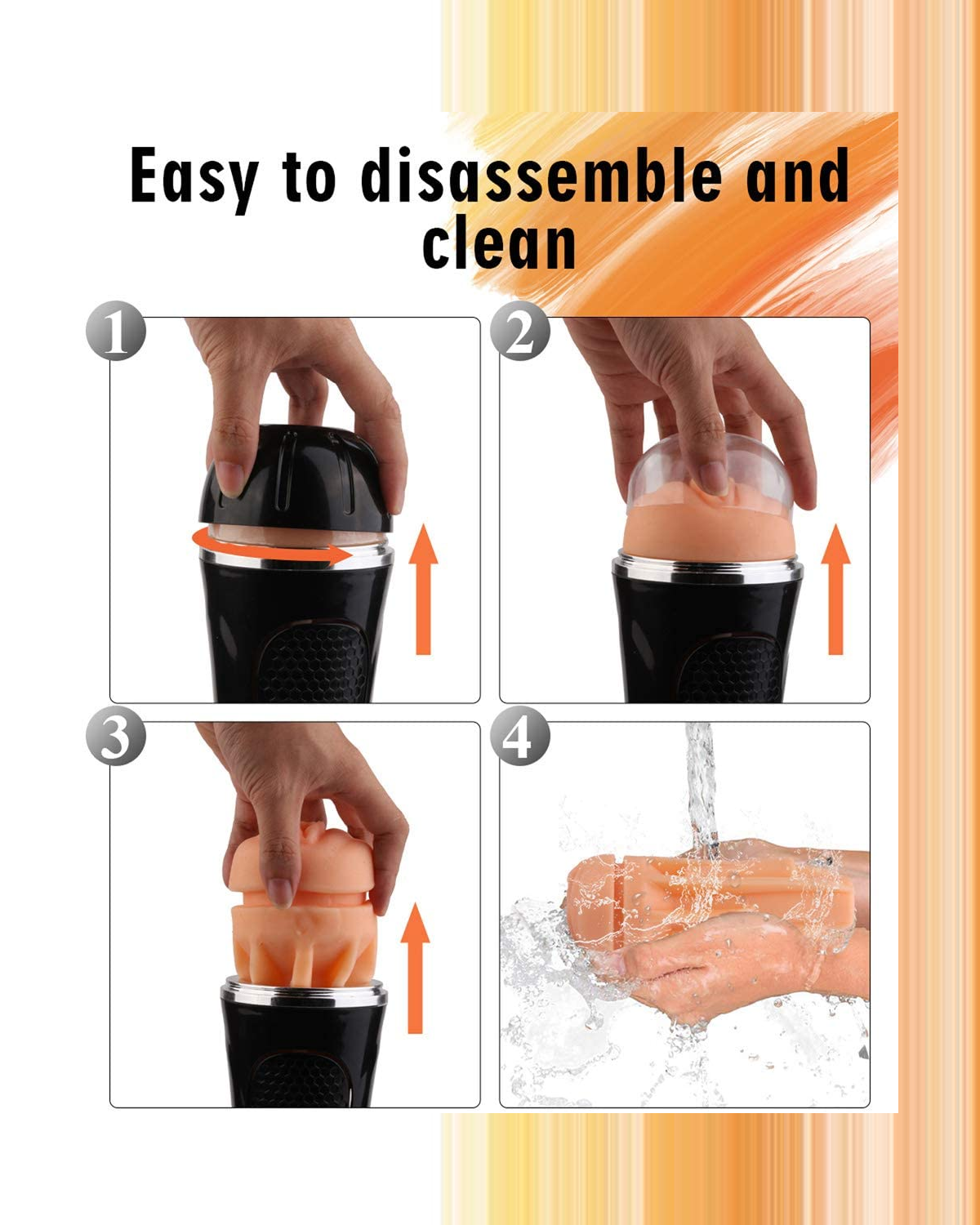 Four-step disassembly and cleaning guide for the Honeycomb male masturbator