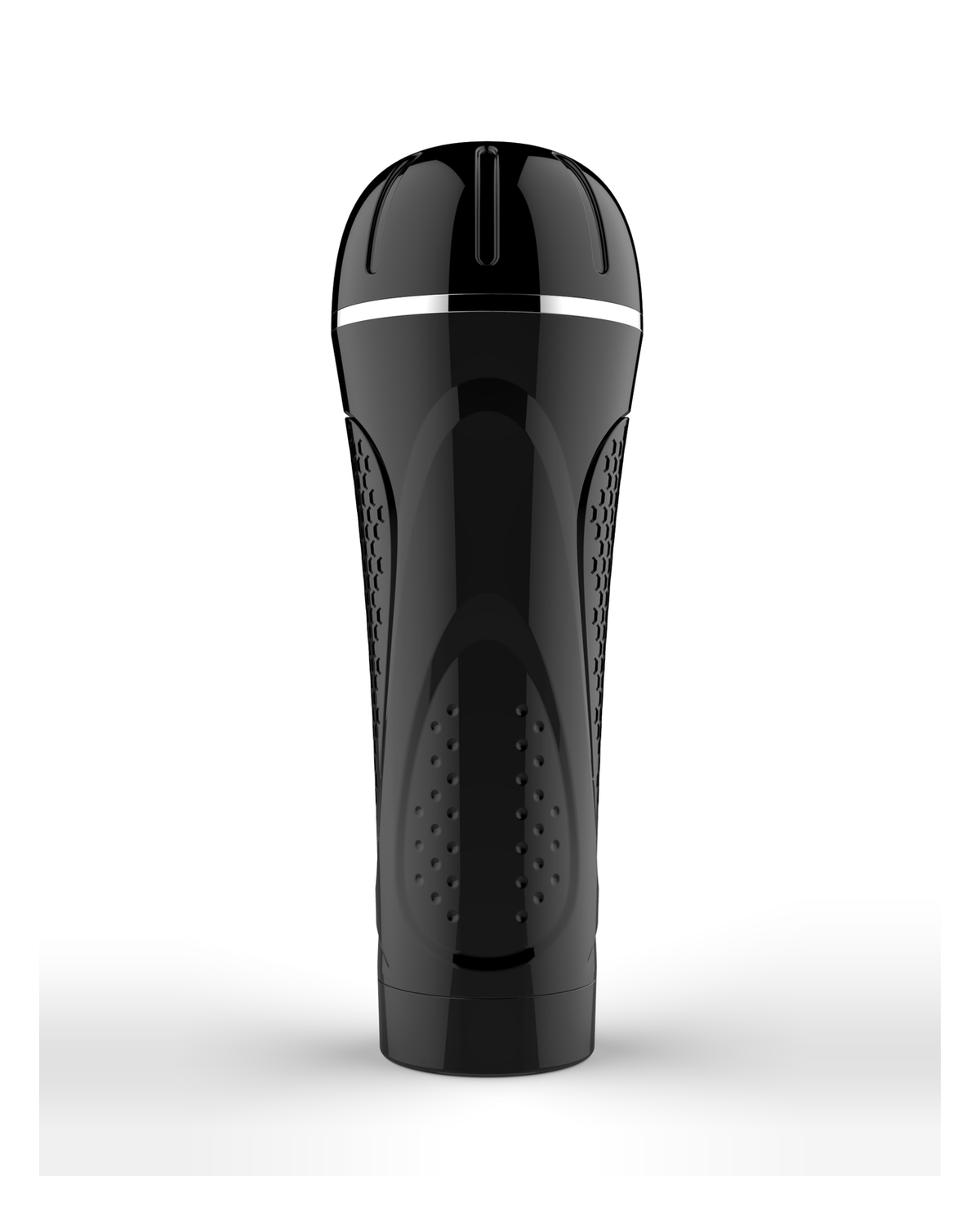 Honeycomb manual male masturbator, black gloss shell with honeycomb textured panel