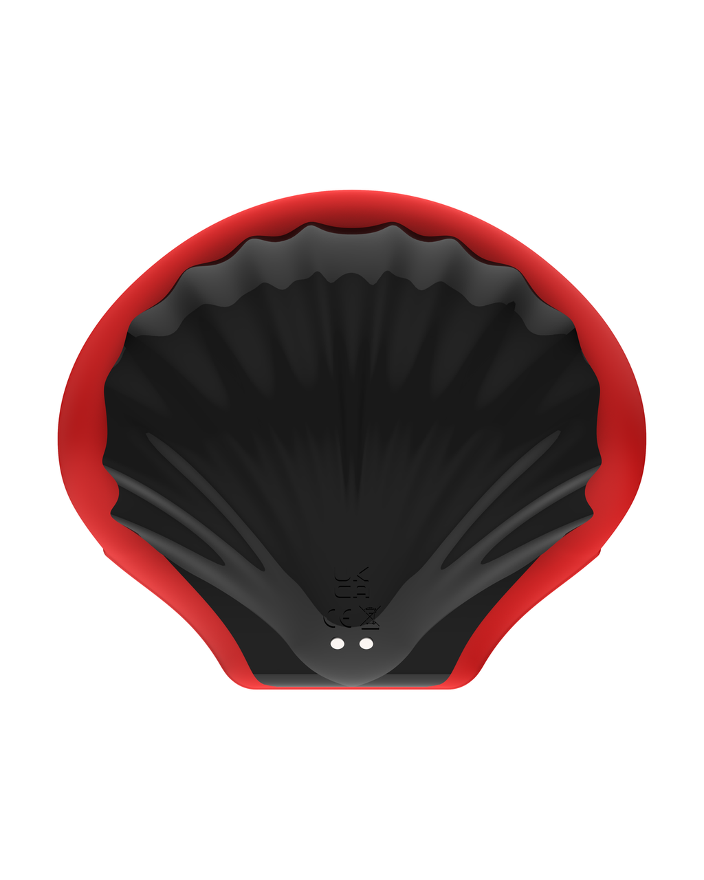 Shell-shaped male masturbator, open view showing the control buttons
