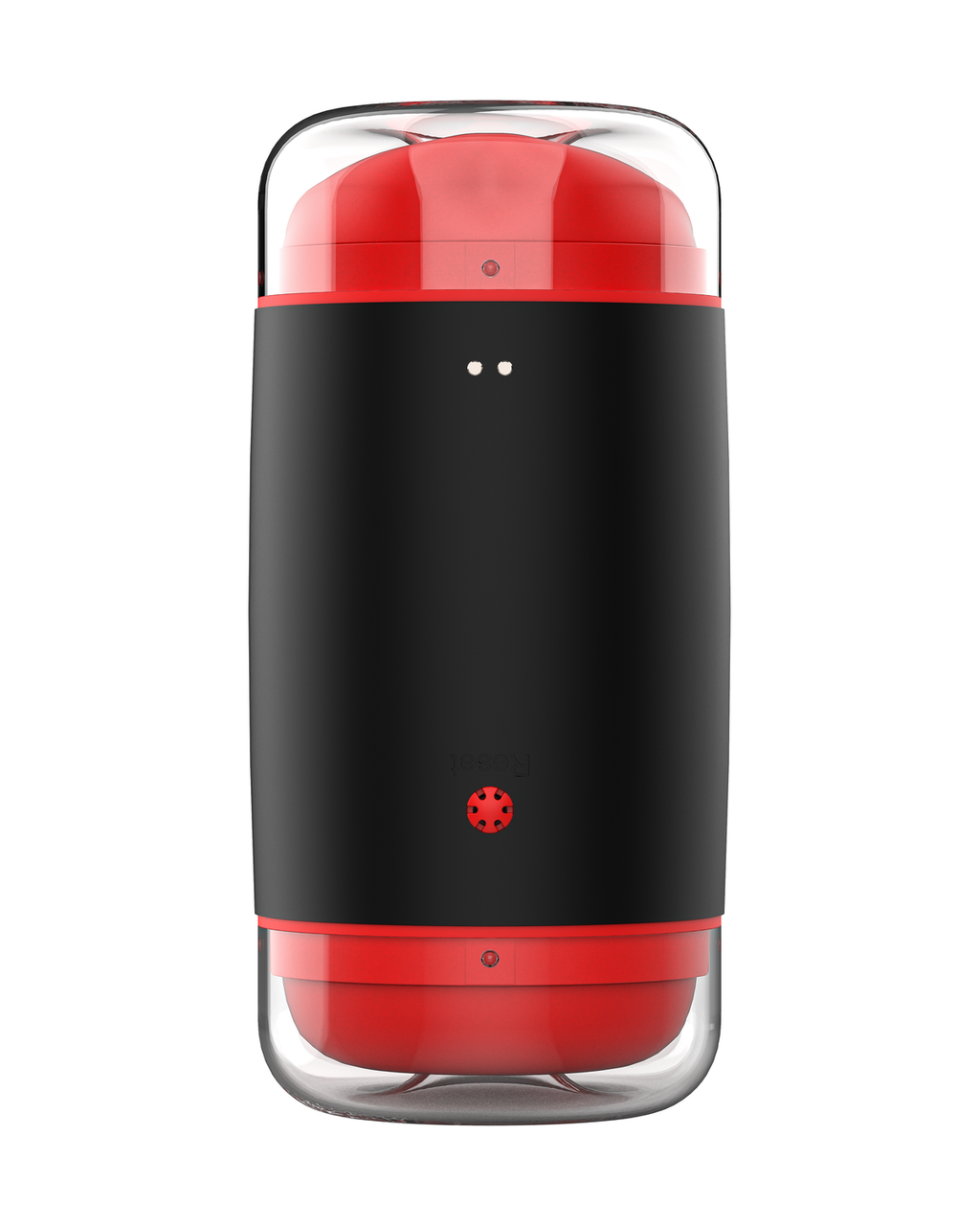 Finger-soft silicone male masturbator in black and red, front view