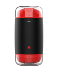 Finger-soft silicone male masturbator in black and red, front view