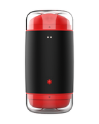 Finger-soft silicone male masturbator in black and red, front view