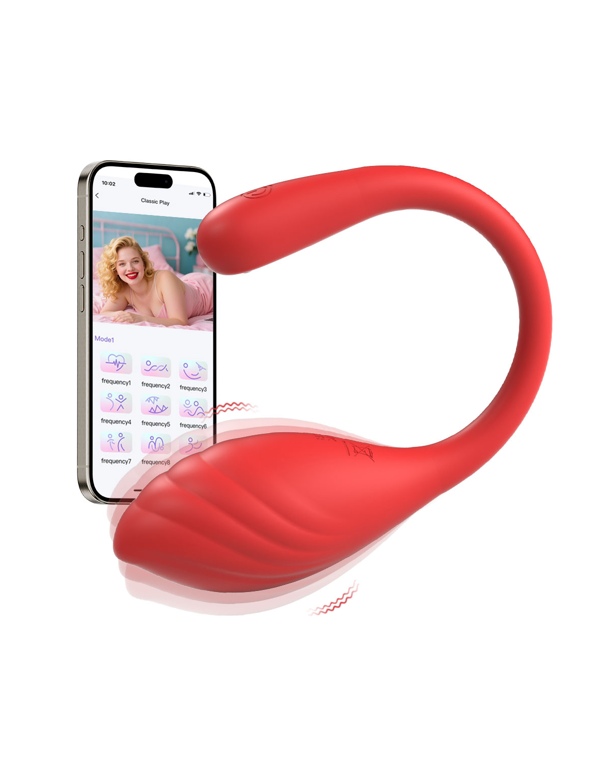 BlueWhale app remote silicone egg vibrator, alternate view 3 Red