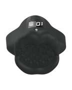 Lip-shaped silicone male masturbator in black, front view with LCD display