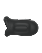 Lip-shaped silicone male masturbator in black, rear view