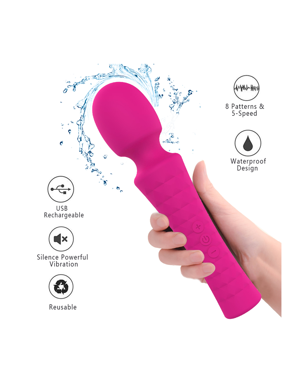 LunaGrip full silicone massager in Rose Pink, front view