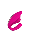 ShellWear wearable strap-on vibrator in Rose Pink, front view