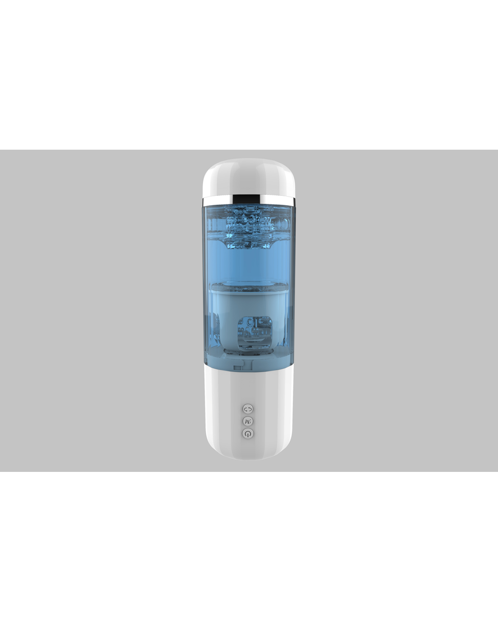 Mengfei blue telescopic rotating male masturbator, front view