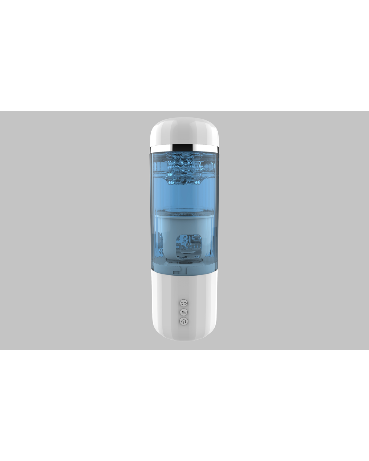 Mengfei blue telescopic rotating male masturbator, front view