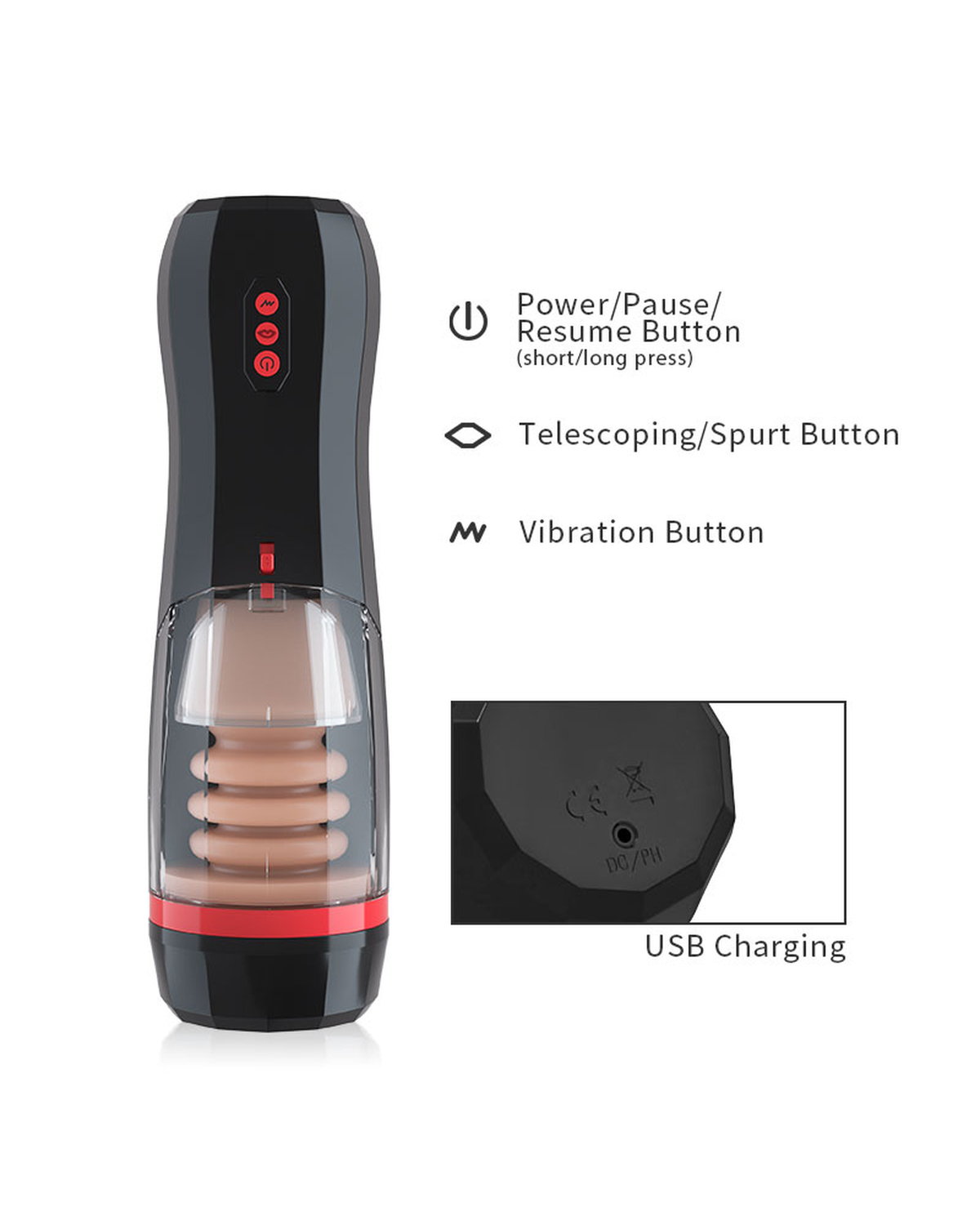 Titan Silicone 10-Mode Telescoping Vibration Male Masturbator, 30.5cm / 12.01in