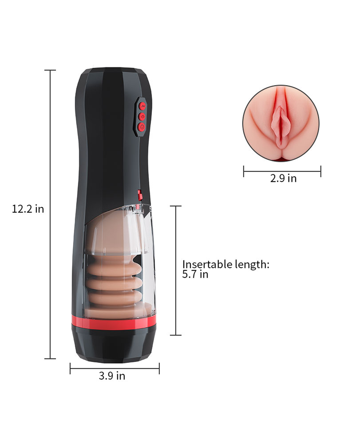 Titan Silicone 10-Mode Telescoping Vibration Male Masturbator, 30.5cm / 12.01in