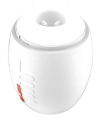 Rugby-ball shaped male masturbator in white, top view of the entry