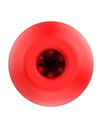 Rose-shaped heating male masturbator in red, top view of the rose entry