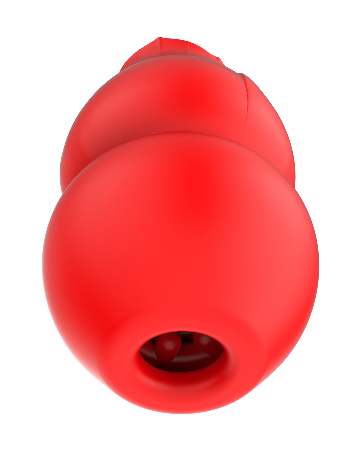 Rose-shaped heating male masturbator in red, angled close-up of the entry