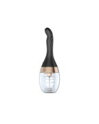 Black slim rechargeable electric douche cleanser with clear reservoir, front view