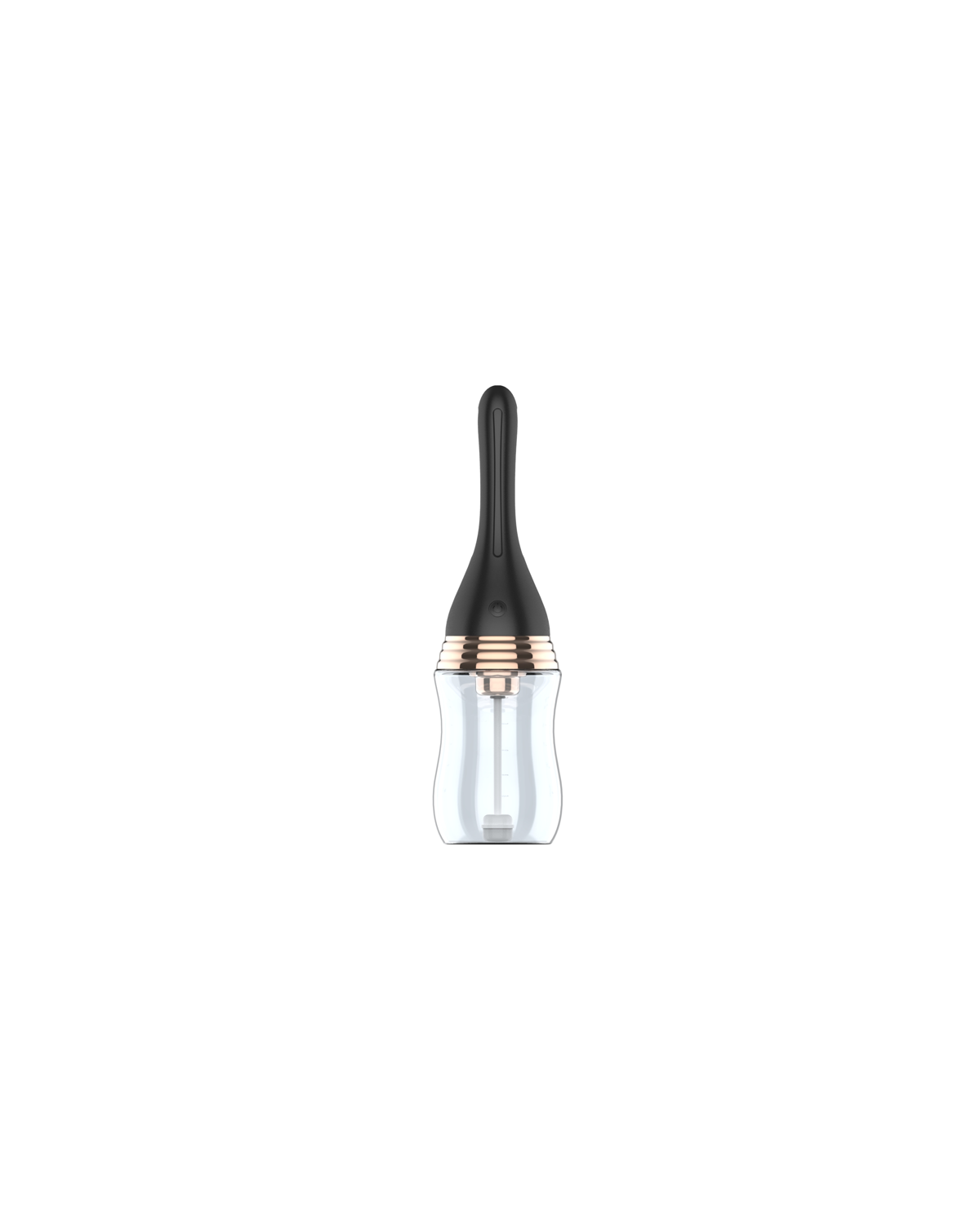 Black slim rechargeable electric douche cleanser 330 mL with clear reservoir, front view