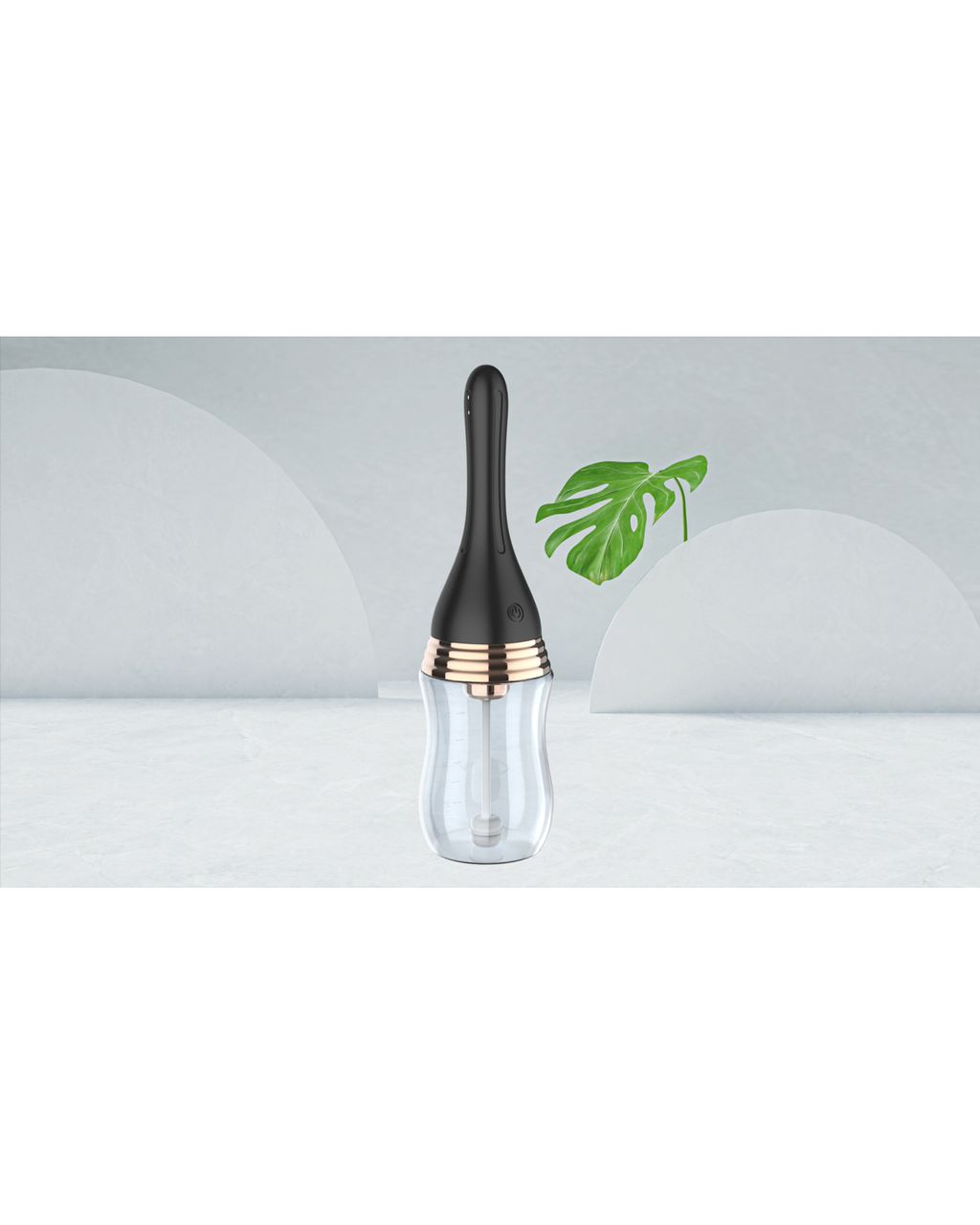 Black slim rechargeable electric douche cleanser 330 mL with clear reservoir, alternate view 3