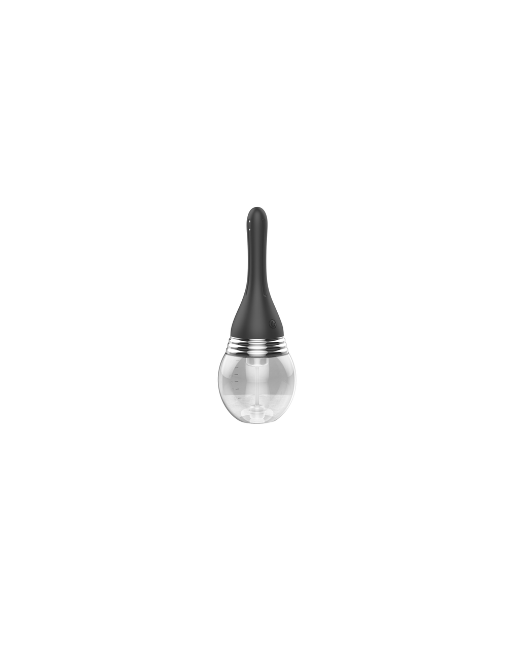 Black wide-body rechargeable electric douche cleanser with rounded reservoir, front view