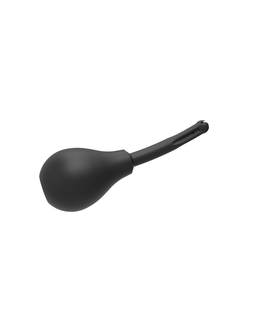 Black anti-backflow silicone douche bulb with bent nozzle, front view