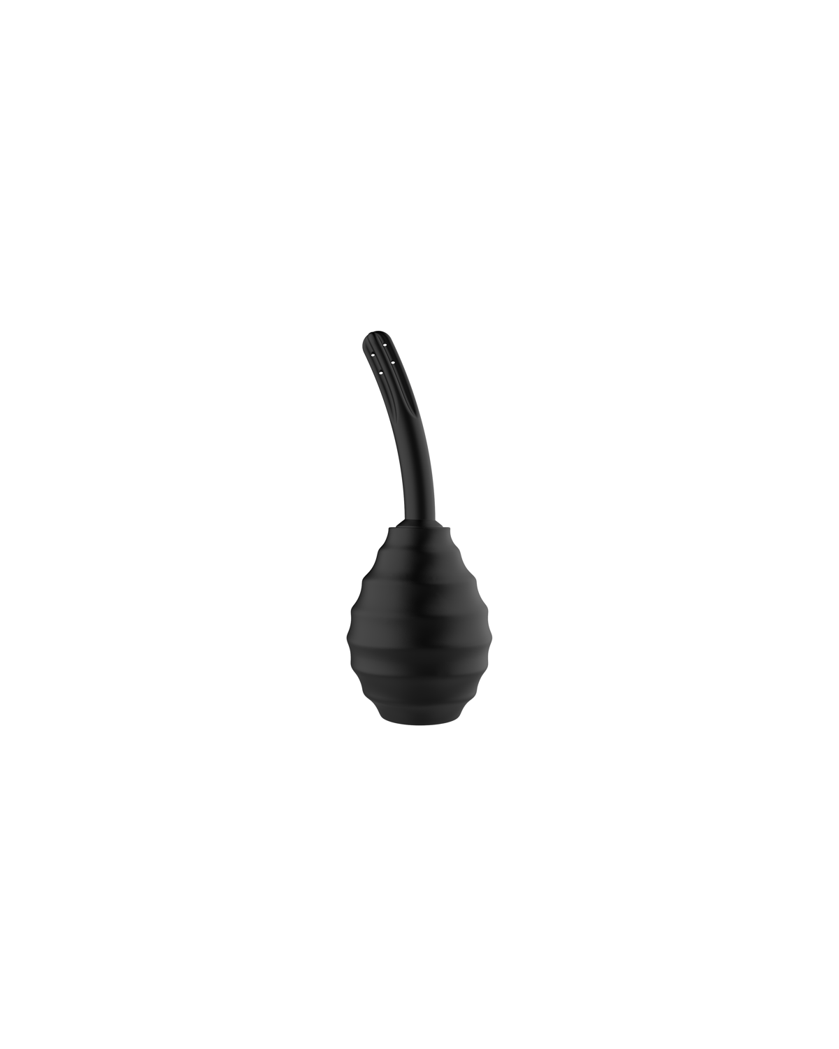 Black anti-reflux curved-nozzle silicone douche bottle, front view