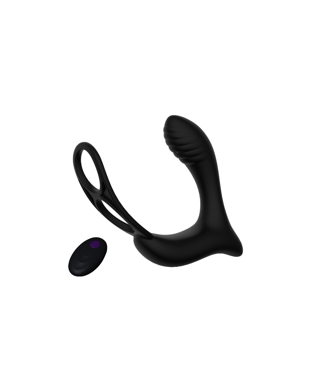 Four-Series black wearable silicone prostate massager, front view