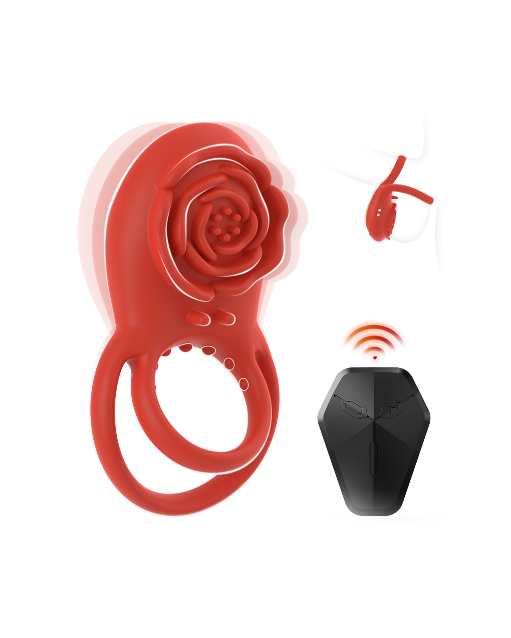 Roselock silicone vibrating ring red, alternate view 5