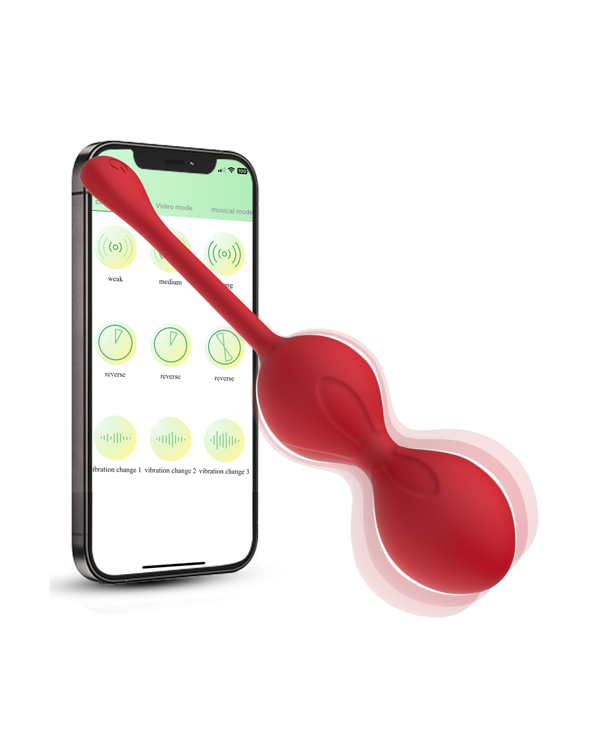 RippleCore silicone Kegel ball, front view Wine Red