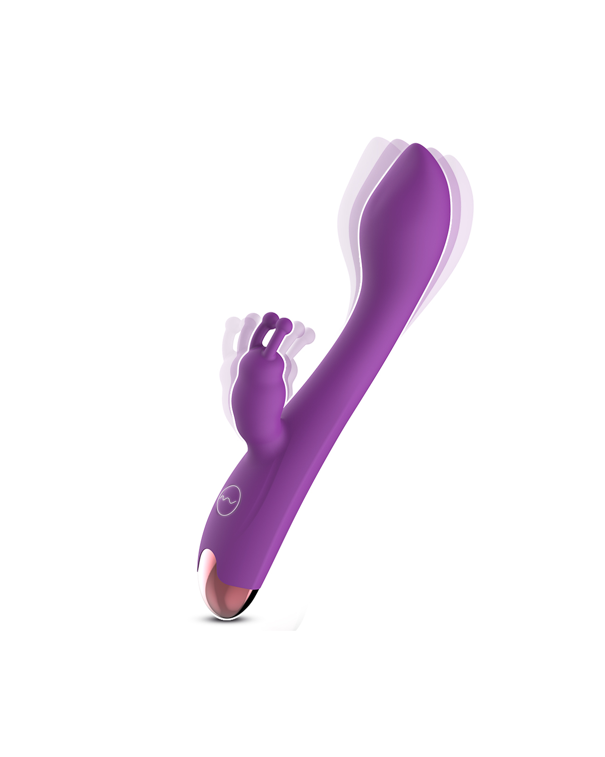 TwinFlame dual-motor silicone vibrator, front view Purple